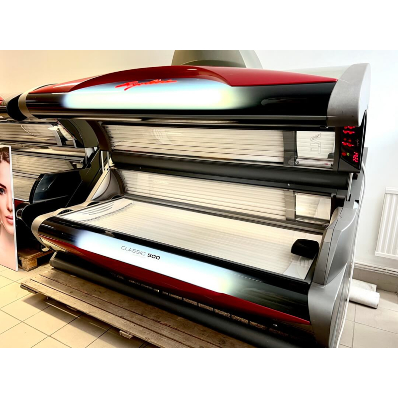 rgoline Classic 500 fekvő szolárium silver - red - Szolárium Szerviz Kft. ASR® Automata Szolárium Rendszer
